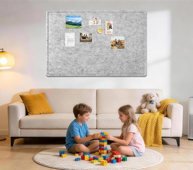 Large Bulletin Board 60" x 36" Felt Cork Board,Decor Pin Board, Silver Gray | Cork Board Alternative for Wall, Foldable Self-Adhesive Vision Board Prayer Board with Pushpins for Home Office Classroom