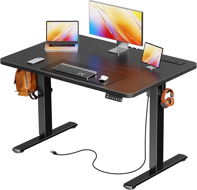 Huuger Electric Standing Desk with Power Outlets and USB-C Port, 39 X 24 Inch Height Adjustable Desk, Sit Stand Desk for Home Office, Computer & Gaming Desk with 4 Presets, Stable Steel Frame, Black