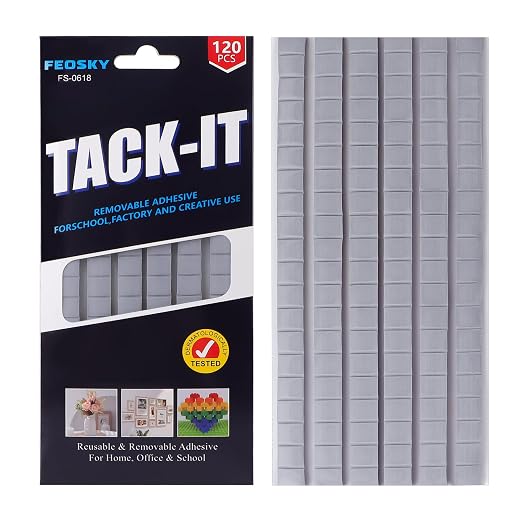 Feosky Adhesive Poster Sticky Tack Putty, Reusable and Removable Adhesive Putty, 120PCS, Mounting Putty for displaying Wall Paintings, Museum Art Photography, Picture, Crafts (Grey, Pack of 1)