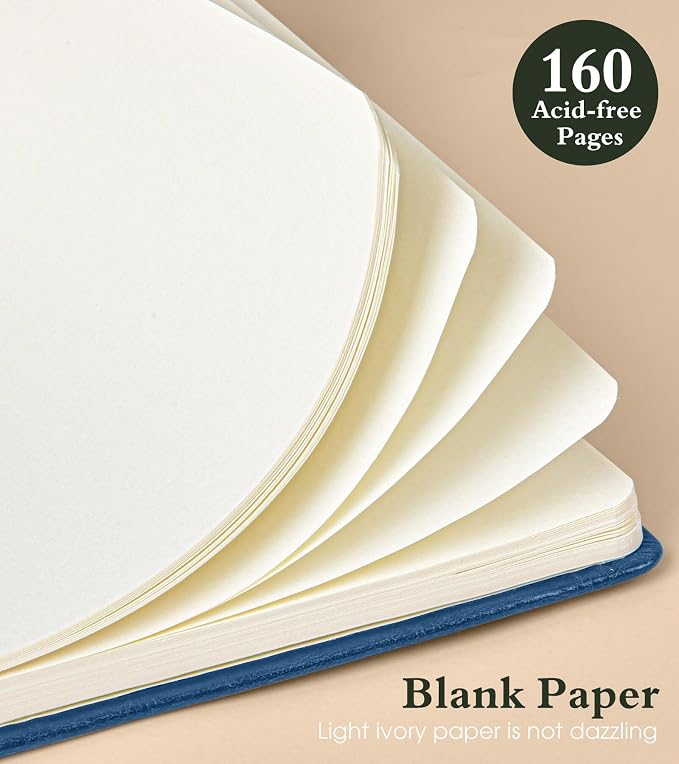 PAIBAS Blank Journal Notebook for Women Men,160 Pages,A5 Hardcover Sketchbook for Drawing, Sketch book, Unlined Notebooks for School,Work, Note Taking,Travel Journals for Writing 5.8"x8.5" (Navy)