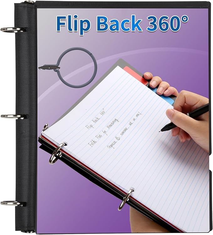 2 Pcs 360° Pivotable 3 Ring Binder, Soft 1 inch Binders 3 Ring, Flexible Thin Soft Three Ring Binder Fits 8.5" x 11", for Home, School and Office-Black