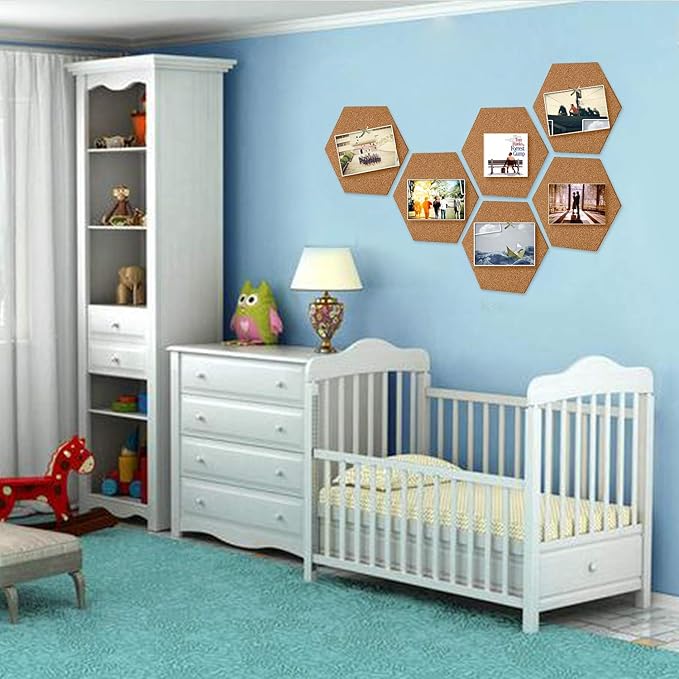 HBlife 10 Pack Self-Adhesive Cork Board Tiles Mini Wall Bulletin Board with 50 Multi-Color Push Pins