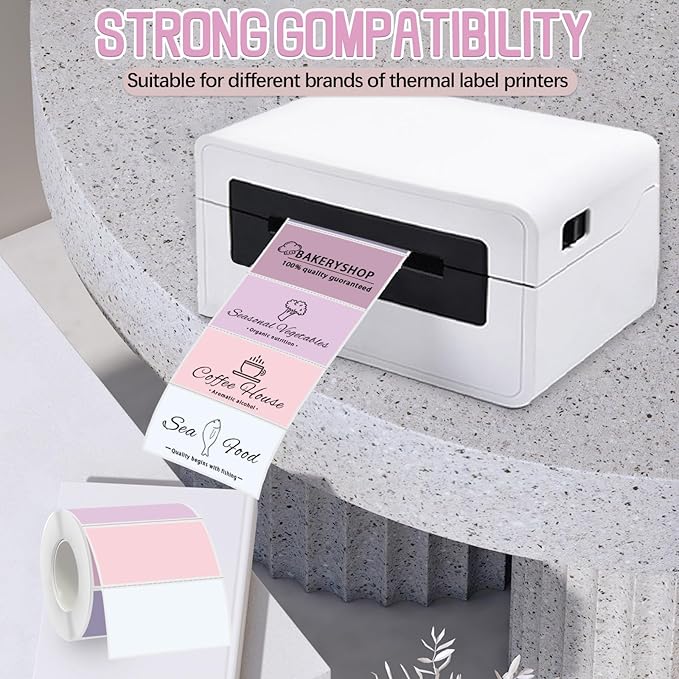 Starboling 2x1 Thermal Labels,Address Barcode Self-Adhesive Thermal Printer Stickers for Logo Design,Name/Price Tag,Address（Pink Gradient）