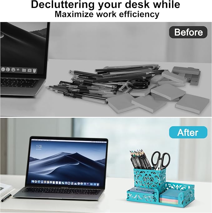 EasyPAG Desk Organizer with 3 Compartment for Pencil Sticky Note Holder and Office Accessories,Dark Teal
