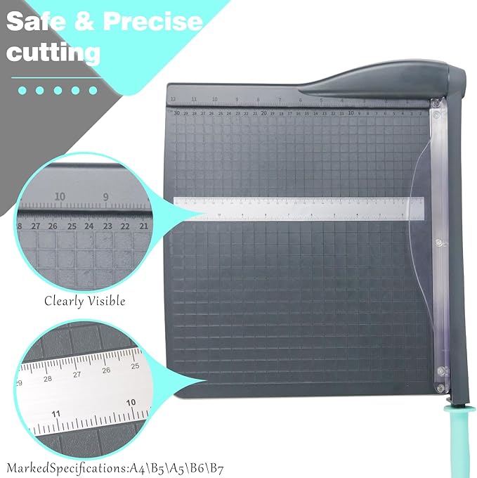 Guillotine Paper Cutter, A4 Paper Cutter, Heavy Duty Paper Trimmer with Safety Guard, 12" Cut Length Cutting Board, 16 Sheets Capacity, for Cardstock, Photos, Scrapbooking, Office, Classroom