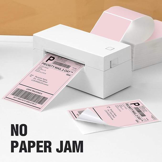 4"x6" Pink Direct Thermal Labels, 500 Fanfold Shipping & Address Label Paper, Self-Adhesive Stickers for Thermal Printer, 1 Stack