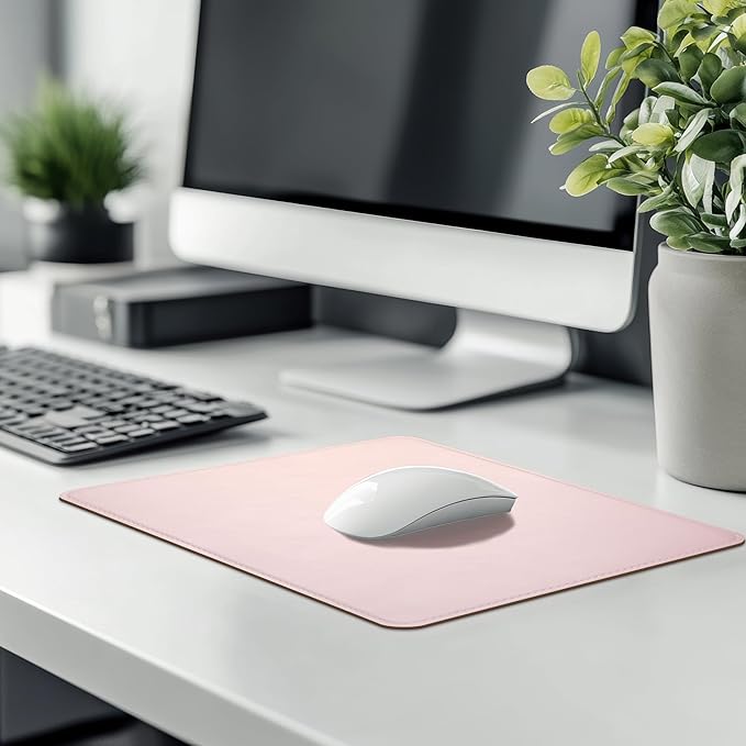 PU Leather Mouse Pad with Stitched Edge Micro-Fiber Base - Non-Slip Waterproof, 8x11Inch (Rose Pink)