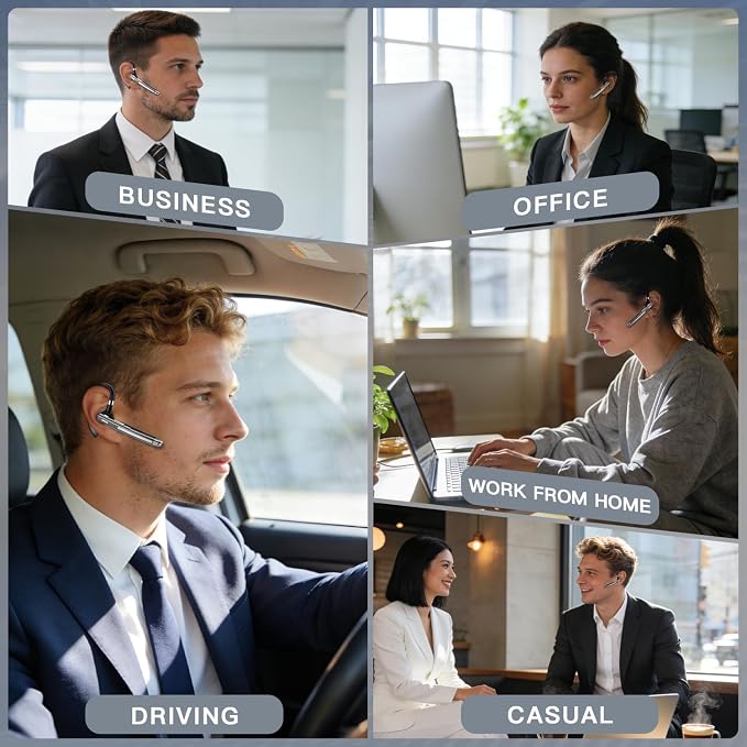 Bluetooth Headset V6.1,100Hrs Talk Time Single-Ear Wireless Earbud,CVC8.0 Noise Cancelling Bluetooth Earpiece,Handsfree Headset with Mic,Driving Headphoone for Trucker, Office, Business