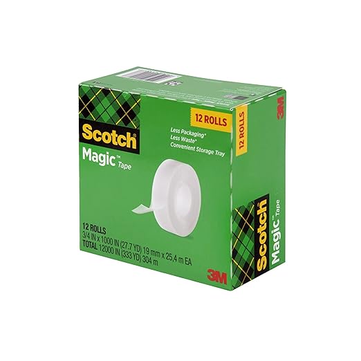 Scotch Magic Tape,Invisible,Home Office Supplies and Back to School Supplies for College and Classrooms,12 Rolls,(Pack of 2)