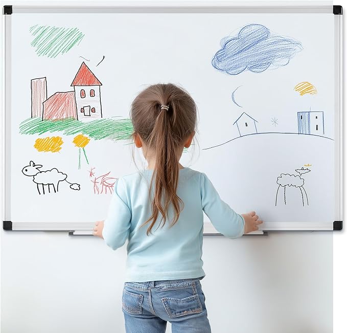 OLIXIS 30" x 40" Magnetic White Board, Dry Erase Board for Wall, Whiteboard with 1 Dry Eraser & 2 Multicolor Markers & 4 Magnetic Pins, Aluminium Frame for Home, School, Office, White