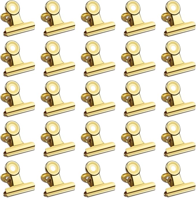 30 Pack Small Bull Clips 0.87 Inch Mini Metal Hinge Clips Binder Paper Hinge Clip for Office, Home, School, Shops, Gold, 22mm