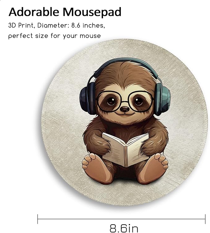 Immaturus Cute Sloth Mouse Pad, Small Mousepad for Desk Gaming Work Office | 8.6" x 8.6", Mini Travel, Home Decor Desk Accessories, Round, Non-Slip Base, for Wireless Mouse Laptop Computer, Mouse Mat