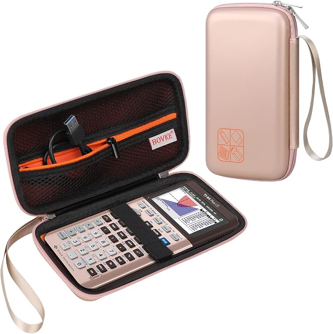 BOVKE Case for TI-84 Plus CE/TI-84 Evo/TI-84 Plus/TI-83 Plus/CE Calculator | Texas Instruments TI-84 Plus CE/TI-84 Evo/TI-84 Plus/TI-83 Plus Color Graphing Calculator Shockproof Carrying Bag, Rose Gold