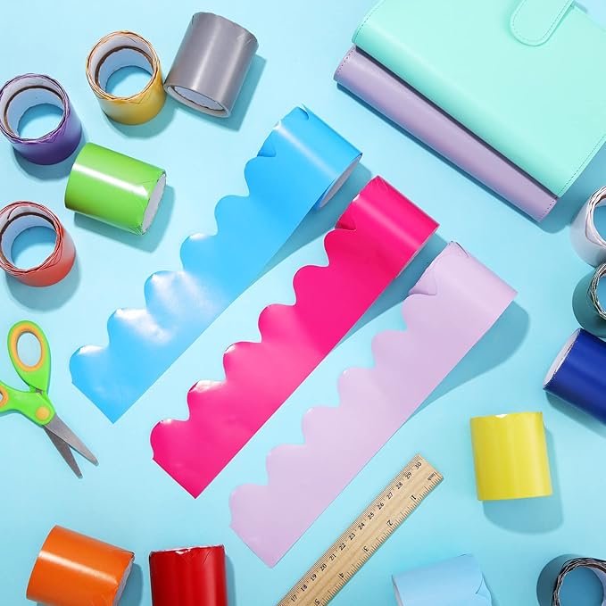 18 Rolls 300 Feet Bulletin Board Borders in 18 Colors, Scalloped Rolled Bulletin Board Trim for Wall Classroom School Office DIY Decoration(Classic Style,Multicolored)