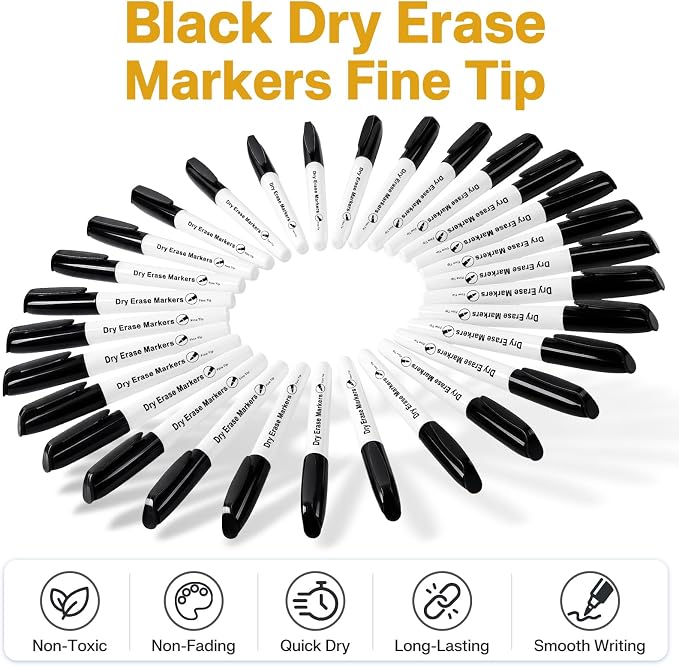 V-Opitos 144 Pack Black Dry Erase Markers Fine Tip | Bulk Whiteboard Markers, Non-Toxic, Easy Clean, School Classroom, Office Supplies