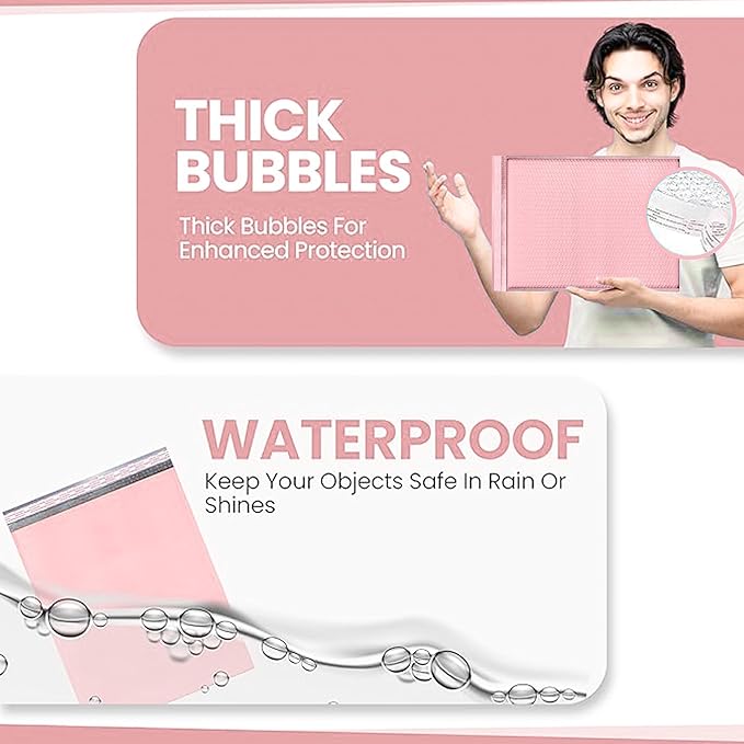 Light Pink Poly Bubble Mailers 14.50x20 Inch #7 | Self Seal Large Padded Envelopes | Air Cushioned Bubble Mailer | Usable Size 14.25x19 Inch | Waterproof Lightweight Mailing Shipping Bags | 100 Pack