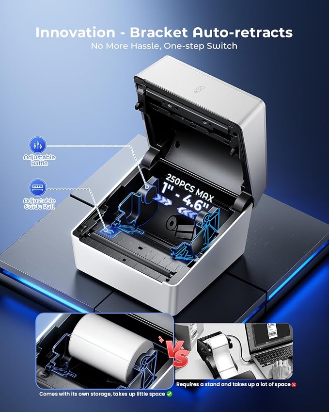 Phomemo Bluetooth Thermal Label Printer with Touchscreen & 3 Roll Labels | D420D Shipping Label Printer 4x6 with Built-in Label Bin, Thermal Printers Come with 750PCS 4x6‬ Labels (250 Labels/Roll)