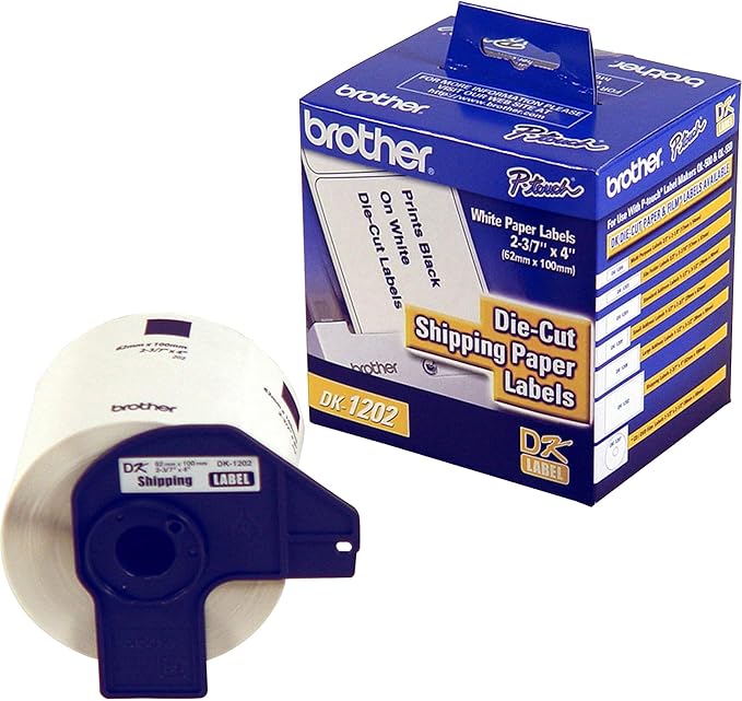 Brother Genuine DK-1202 Die-Cut Shipping Paper Labels, Long Lasting Reliability, 300 Labels Per Roll, (1) Roll per Box