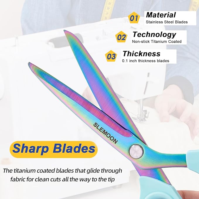 10" Scissors All Purpose, Heavy Duty Professional Tailor Scissors for Fabric Cutting, Leather Craft & Sewing Projects, Light Blue