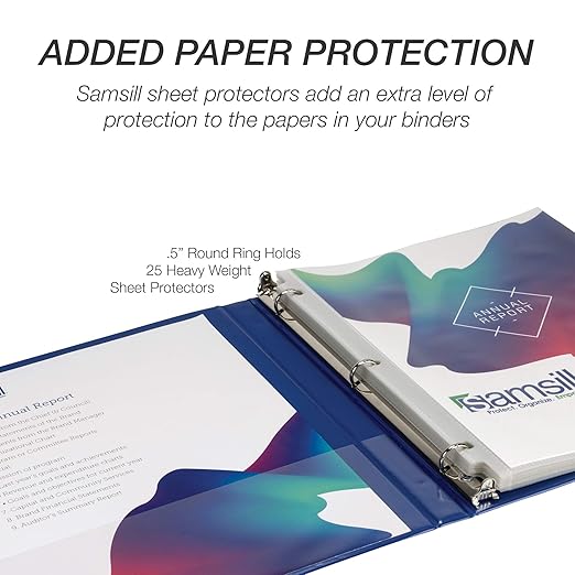 Samsill Economy 0.5 Inch 3 Ring Binder, Round Ring Binder, Customizable Clear View Cover, Dark Blue