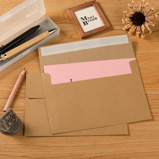 50 Pack 5 x 7 Envelopes Brown Self Seal for Wedding, Party Invitations, Greeting Cards, Announcements, Photos, 5.24 x 7.21 Inches (Brown)