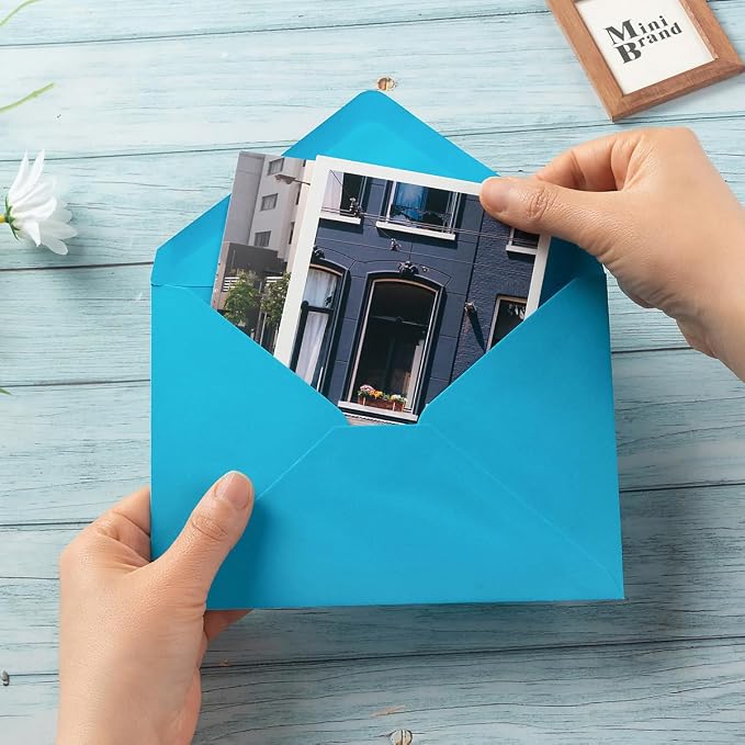 50 Pack Colored A6 Invitation Envelopes 4x6 Blue, 6 1/2 x 4 3/4 in | 5 Colors Envelopes with Gold Stickers For Cards and Invitations