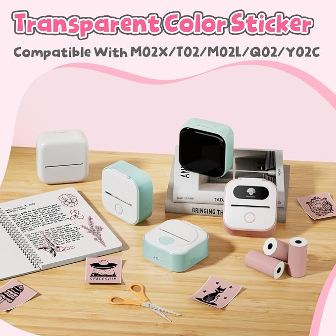 Phomemo Pink Self-Adhesive Thermal Paper, Glossy Printable Sticker Paper for Phomemo T02/T02Pro/Q02E/M02X/Y02C/Q02 Mini Sticker Printer, 50mm x 3.5m, Diameter 28mm, 3-Rolls, Image Time 20 Years