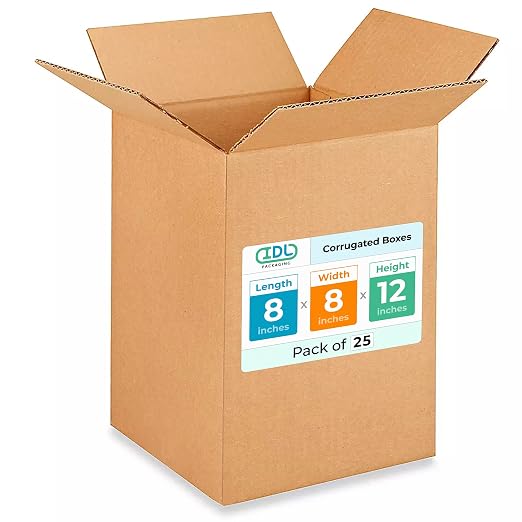Small Moving & Shipping Boxes 8"L x 8"W x 12"H (25-Pack) - Extra Strength 200 lb vs Regular - Corrugated Durable Packing Boxes - Small Box for Moving - Corrugated Cardboard Box by IDL Packaging | Extra Strength 200 lb vs Regular - Corrugated Durable Pa...