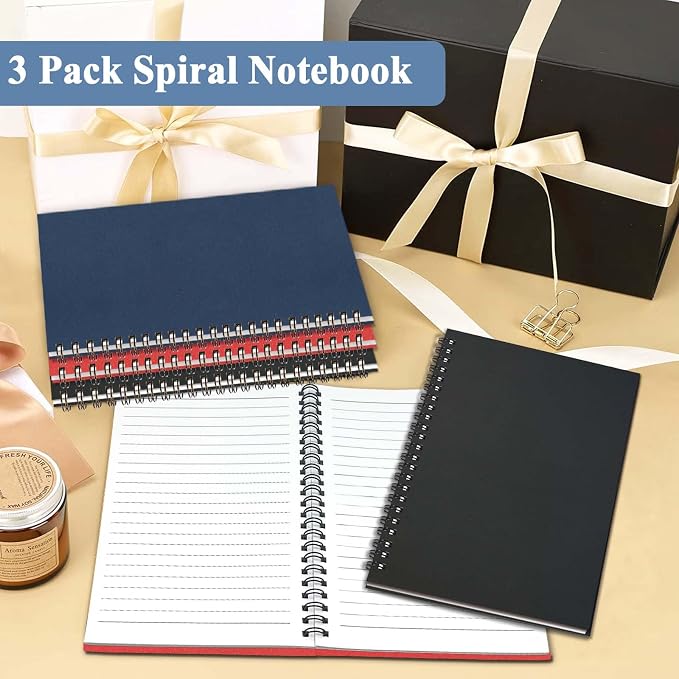 3Pack Small Spiral Notebook A5, 5.5x8.3” Notebook for Work 120Page Notepads | Colored Multipack College Ruled Notebooks A5 Kraft Spiral Bound Small Notebook Journal Lined Note Pads for Writing Journaling
