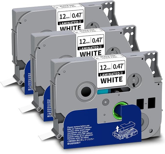 TZ-231 Compatible Label Tape Replacement for Brother TZe-231 TZ-231 12mm | 3 Pack 0.47 Laminated Tze231 P Touch Label Maker Tape Black on White for PT-D220 PT-D200 PT-D210 PTH100 PT-D400, 0.47"x26.2'