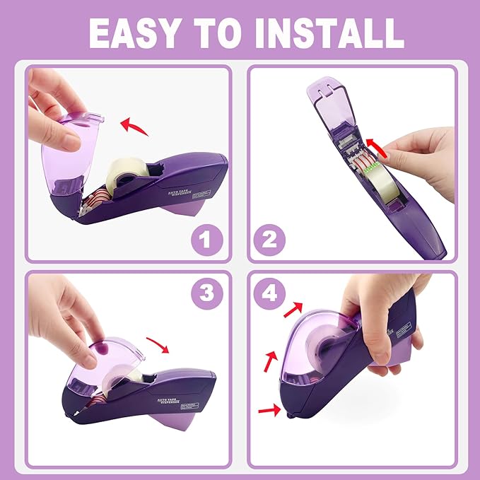 Automatic Tape Dispenser for Wrapping Gifts, Handheld Packaging Tape Dispenser Gun with Cutter, Dispensers for Adhesive Tapes-Purple