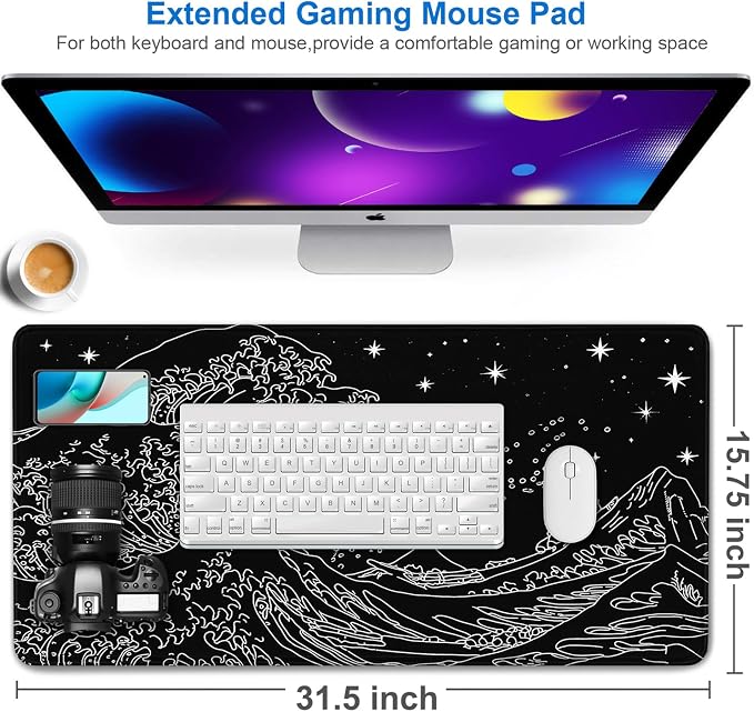Large Mouse Pad, 31.5x15.7 inch Large Extended Gaming Computer Keyboard Mouse Mat, Water Resist Non-Slip Mousepad Rubber Base Long XXL Mouse Pad for Work & Gaming, Office & Home