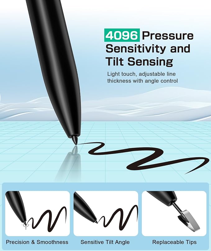 Ciscle Pen for Remarkable 2, Non-Magnetic Stylus with Eraser, 5 Tips | Battery-Free Design Offers 4096 Pressure Levels, Palm Rejection and Tilt Support for Smooth Writing, Drawing and Note-Taking