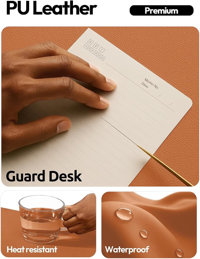 YSAGi Desk Pad Protector, Large Mouse Mat, Non-Slip PU Leather Waterproof Laptop Desk Blotter/ Writing Pad for Office and Home (23.6" x 13.8", Brown)