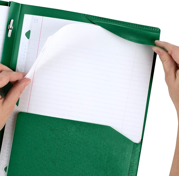 Five Star 2-Pocket Folder, Plastic Folder with Stay-Put Tabs and Prong Fasteners, Holds 8-1/2" x 11" Paper, Forest Green (72111) (Pack of 2)