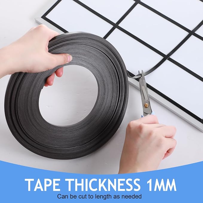 Tellegloww Black Magnetic Tape Roll Thin Strips, 1/4 inch x 20 feet Magnetic Board Dividers Whiteboard Graphic Decorative Tape Marking Line for Classroom Office Art Accessories