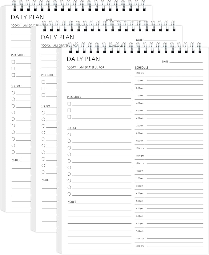 24 Hourly Schedules 3 Pack - To Do List Notepad 3 Pack, B5(6.5" x 9.8"), Daily Planner for Organizing, Suitable for School&Office&Home, PVC cover