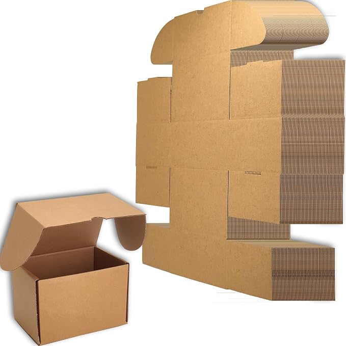 6x4x4 Shipping Boxes Set of 50, Brown Mailer Corrugated Cardboard Box | for Packaging, Literature, Packing, Mailing, Storage, Small Business, Moving, Gift, Supplies, Quick Fold, Tab Locking