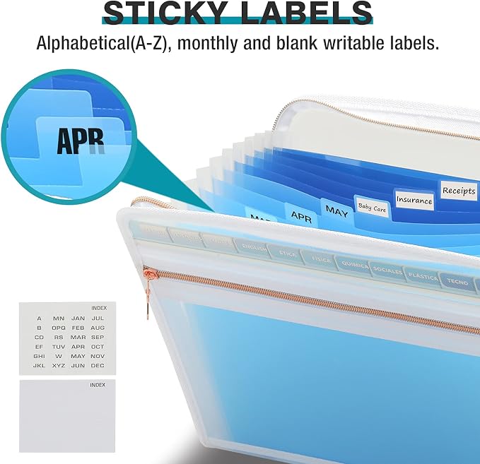 H4D 13 Pocket Expanding File Folder Organizer, Blue, 8.5-x-11-inch | Zippered, Front Clear Pouch, Letter Size Paper, A4 Paper, Fit for Documents