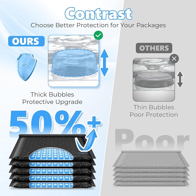 Metronic Bubble Mailers 4x8" 800Pack Padded Envelopes True 4x7" Usable Size | 50% Thicker 1/7" Bubble Self Seal Waterproof Bulk Bubble Envelopes for Trading Cards,Jewelry,Makeup,Small Business,#000,Black