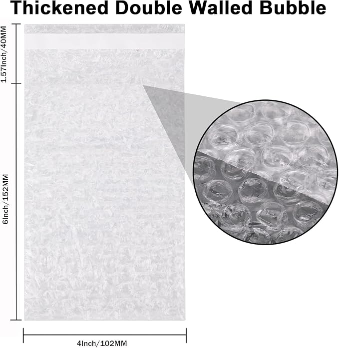 100Pack Self-Seal Bubble Out Bag Pouches 4 x 6 Inch Small Bubble Pouches Bags, Double Walled Bubble Cushioning Bags, Self-Sealing Protective Wrap Cushioning Pouches for Shipping, Packing, Moving