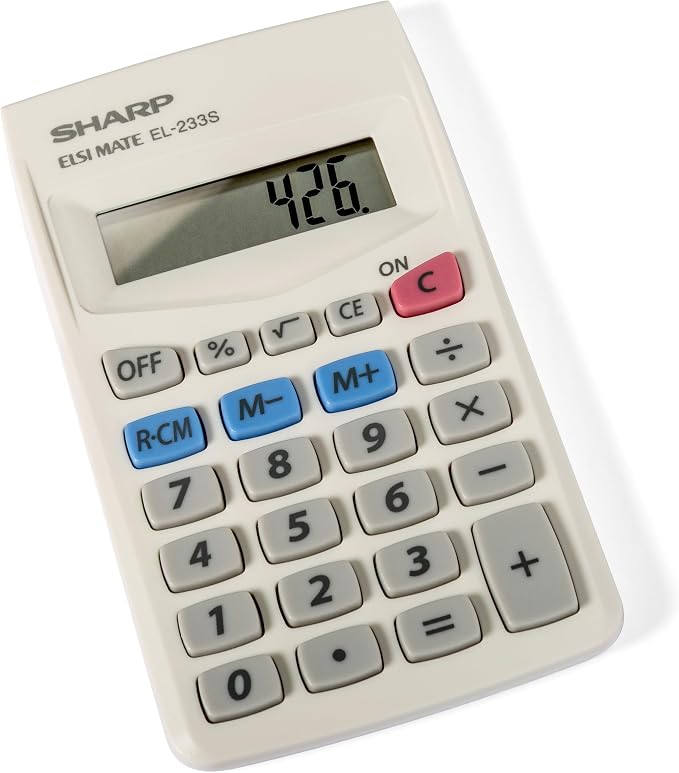 Sharp 8-Digit Battery-Powered Pocket-Size Calculator, Standard Function Wallet Calculator with LCD Display, Fits in Purses, Pockets & Workbags, 4 x 2.4-Inches, White (EL233SB)
