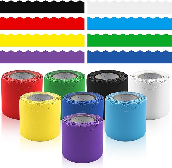 8 Rolls 262.4 Ft Bulletin Board Borders - Black and White Scalloped Borders Bulletin for Classroom, School & Office Decor - Teacher Borders for Classroom Decorations