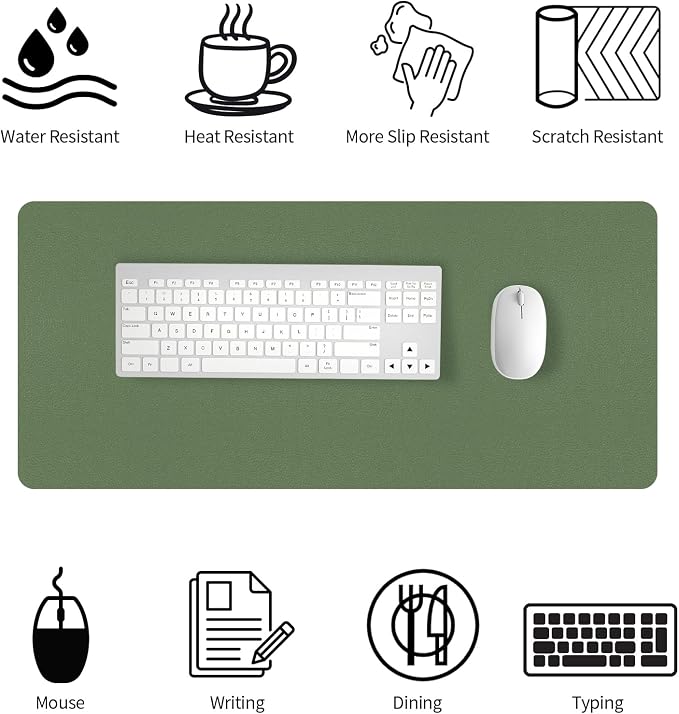 Bloss Leather Mouse Pad with Wrist Rest, Large Mousepad + Keyboard Pad, Non-Slip Desk Mat for Office, Home(27.6" x 13.8", Olive Green)