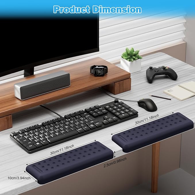 Leolee L-Shaped Desk Elbow Pads for Desk, Deep Blue Memory Foam Arm Rest | for Desk with Non-Slip Base, Ergonomic Desk Edge Cushion, Wrist Rest for Computer Keyboard, Typing, Office, Home (2 Piece)
