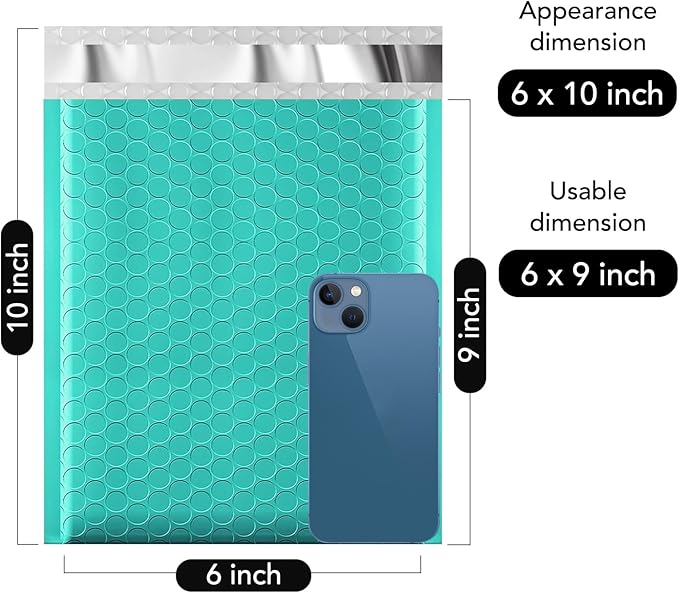Fuxury 500 Pack Teal Bubble Mailers 6x10 Inch, Small Bubble Shipping Envelopes#0 Thick Bubble Padded Mailer Strong Adhesion Padded Envelopes for Mailing Jewelry,Makeup