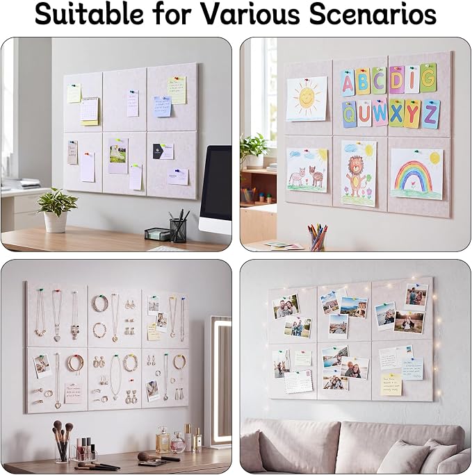 Cork Board Alternative 28" x 19", 6 Pack Felt Bulletin Boards, Pin Board | Includes Pushpins & 35 Safe Removable Adhesive Tabs, High-Density, Notice Boards for Walls Office Home Decor - Oatmeal