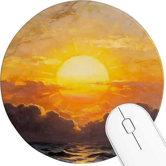 Round Mouse pad, high-end Texture, Sewn Edge Design, Anti-Slip Rubber Base. 8.6 x 8.6 inches (Ocean Sun)