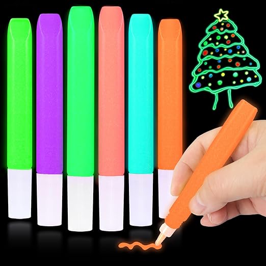 Matio Glow in The Dark Glue, 6 Pack Glue Stick Set, Non-Toxic Washable Glue Pens, Craft Glitter Bulk Gel, Assorted Color Slime Glues for DIY Art Project Painting Christmas Decor Supply
