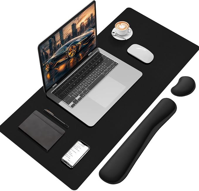 Mouse Pad with Wrist Rest Support, Keyboard Wrist Rest and Mouse Pad Set, Desk Mat for Keyboard and Mouses, Non-Slip Computer Mat Set for Office, Home (35.4×15.7 Inches, Black)